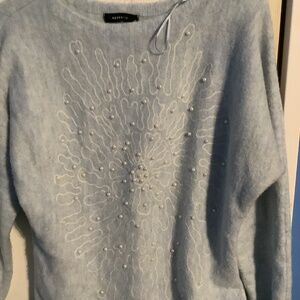 Women’s Reserved Long Sleeve Sweater Light blue with pearl beads Size S